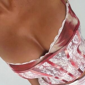 OUTCAST Red and White Lace mesh bralette